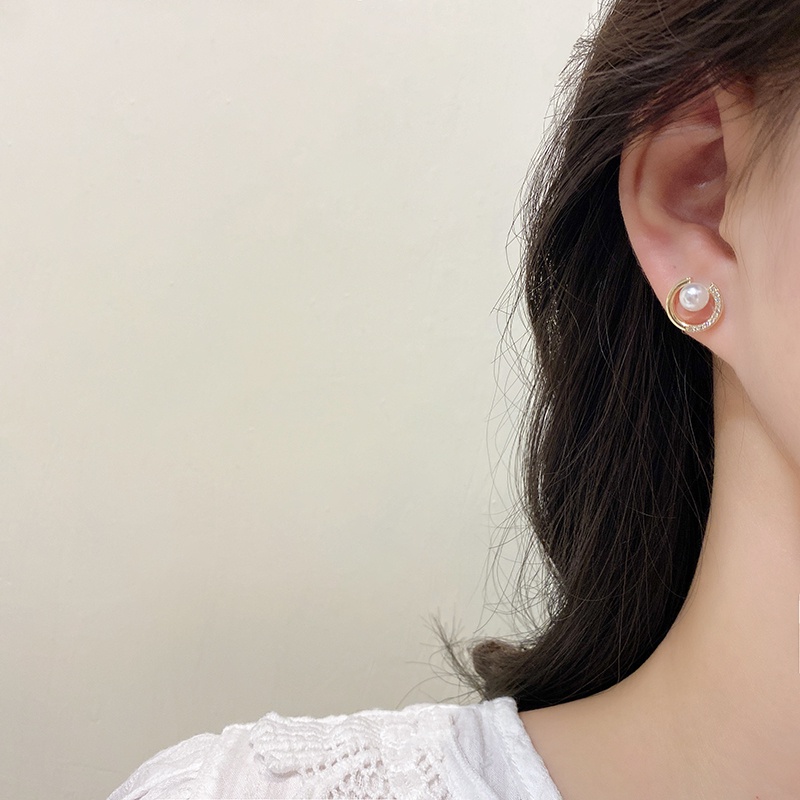 YEEZII Anting Tusuk Mutiara Zircon Mewah Earing Emas Untuk Perhiasan Aksesoris Fashion Wanita