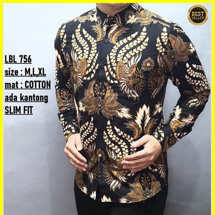 KEMEJA PRIA BATIK LENGAN PANJANG HEM BAHAN KATUN HALUS 40S LBL 756 MEWAH PREMIUM BAJU ELEGANT SIZE M L XL SKU MS JAKARTA