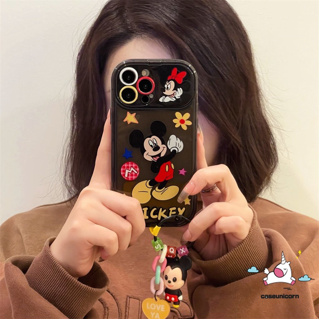 IPHONE Kartun Mickey Minnie Mouse Kompatibel Untuk Iphone11 7 8 Plus XR 14 13 12 11 Pro MAX X XS MAX SE 2020 Kuromi Lucu Shockproof Creative Flip Make Up Mirror Soft TPU Case