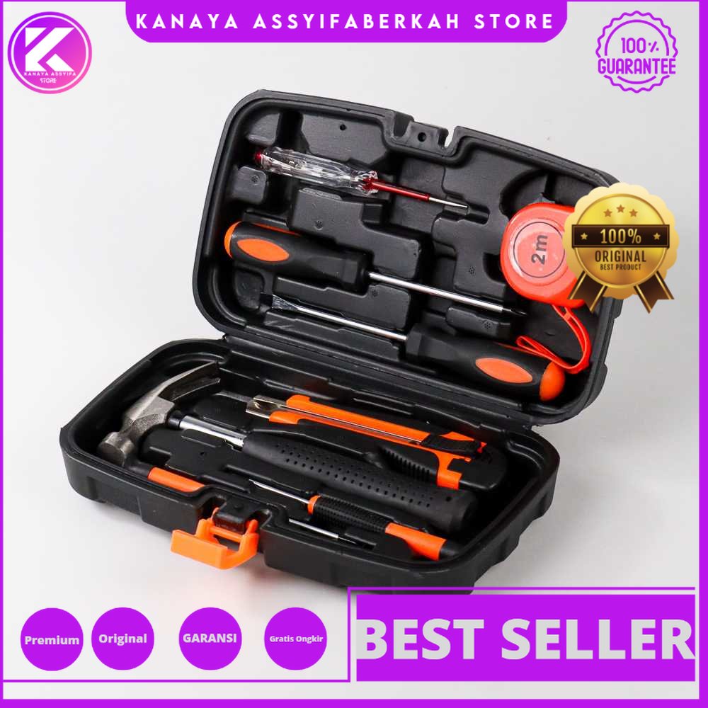 Taffware Alat Set Perkakas Palu Obeng Cutter Meteran 8 in 1