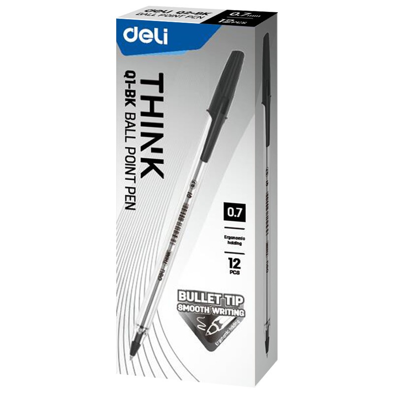 

Think Ballpoint Pen / Pulpen Deli Bolpoin Tip 0.7mm Warna Hitam EQ1-BK