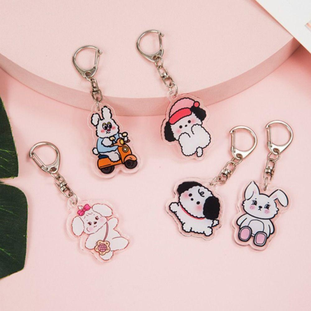 Agustin Puppy Gantungan Kunci Hadiah Natal Lucu Gantungan Kunci Mobil Aksesoris Mobil Perhiasan Ornamen Bunny Keyring