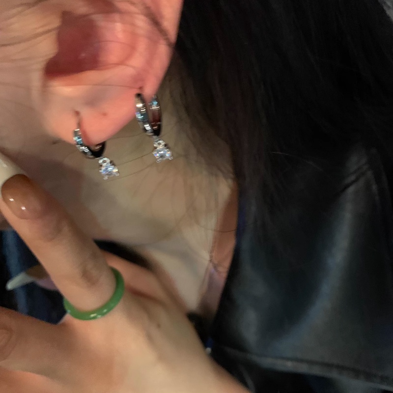 Roselife Korea S925 Perak Bersinar Zirkon Liontin Anting Hoop Untuk Wanita Perempuan Trendi Hypoallergenic Kristal Lingkaran Anting-Anting Pakaian Sehari-Hari Telinga Perhiasan 1pasang
