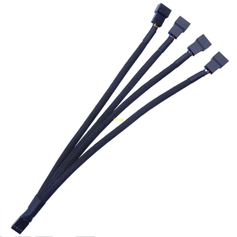 Bt 27CM 4-Way PWM Fan Splitter Hitam Berlengan 4pin Kabel Konektor PWM 4pin Kabel Ekstensi Kipas OD1.4mm