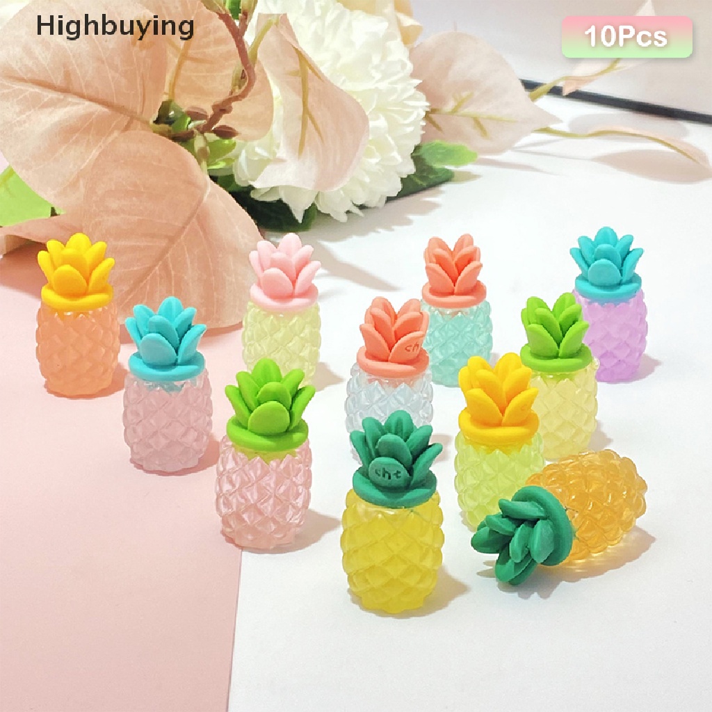 Hbid 10Pcs 3D Buah Nanas Bercahaya DIY Cream Lem Pernak Pernik Aksesoris Resin Ornamen Glory