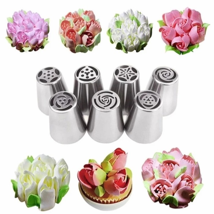 Alat Spuit Kue Rusia 7 Pcs( Motif Bunga Tulip)