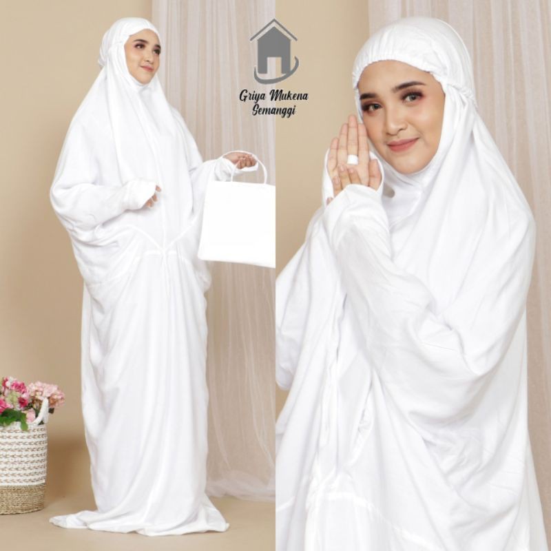 [New Arrival] Mukena Lebaran Mukena Terusan Putih Polos Dewasa Original Bonus Tas Mukena Bali Mukena