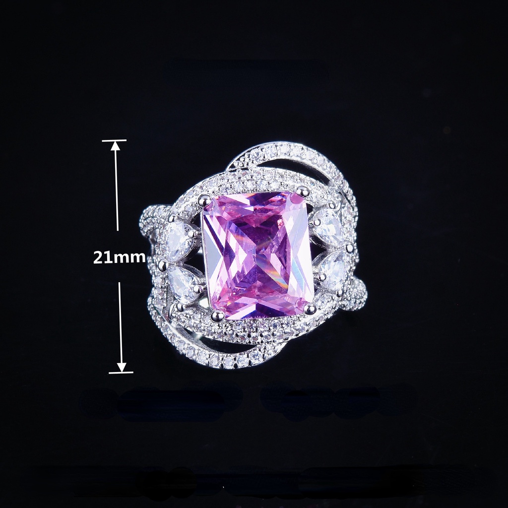 Goldkingdom Fashion Perhiasan Aksesoris Ready Stock Tiktok Hidup Desain Industri Berat Caibao Cincin Berlian Tangan Hias Argyle Pink Berlian Putri Square Diamond Wrapped Ring