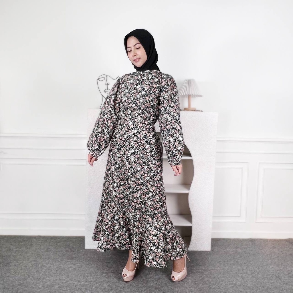 BEFAST- ZEC OOTD WANITA DRESS ONE / Zalica Fishtail Maxi Dress / Dress Wanita Kekinian Remaja ABG / Fashion Muslimah Wanita / Outfit Wanita Kondangan/Pesta / Dress Maxy Lengan Panjang Terlaris / Fashion Wanita Hijab Style / Dress Motif Bunga