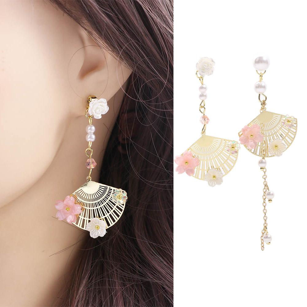 Mxbeauty Anting Kipas Wanita Mewah Retro Bunga Mutiara Perhiasan Pesta Temperamen Kuno