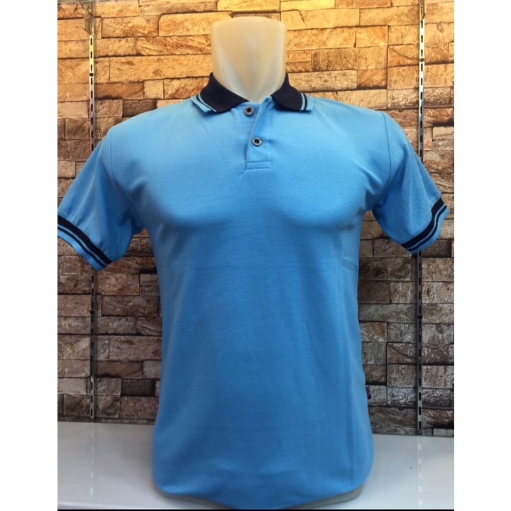 Kaos kerah FO KOMBINASI lengan pendek warna BIRU MUDA /  kaos kerah seragam / Kaos kerah pendek list