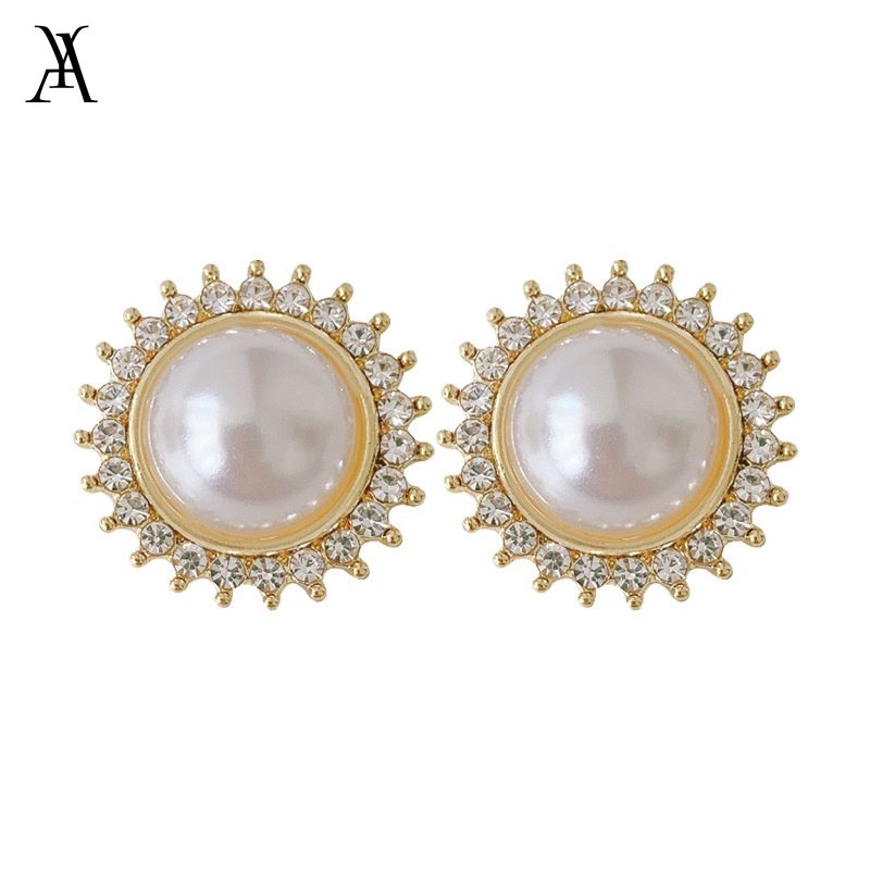 AY(CN) Anting Mutiara Kristal Fashion Untuk Wanita Hypoallergenic Bulat Stud Earring Fashion Aksesoris Perhiasan