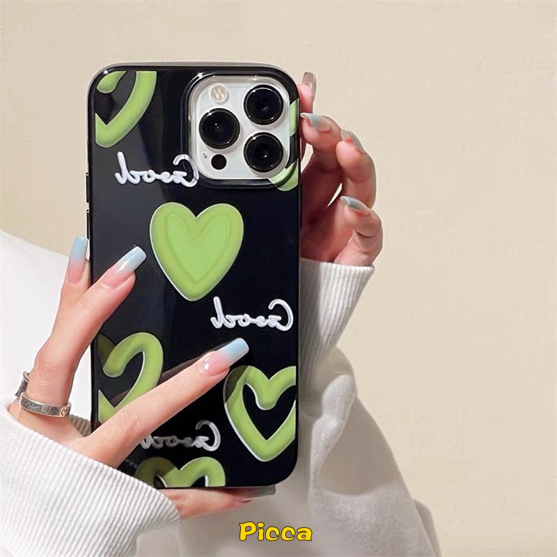 IPHONE Casing Ponsel Grafiti Cinta Hati Glossy Kartun Lucu Kompatibel Untuk Iphone11 14 12 13 Pro Max7 8 6 6s Plus X XR XS Max SE 2020 Shockproof Halus Tahan Kotoran Lembut TPU Back Cover