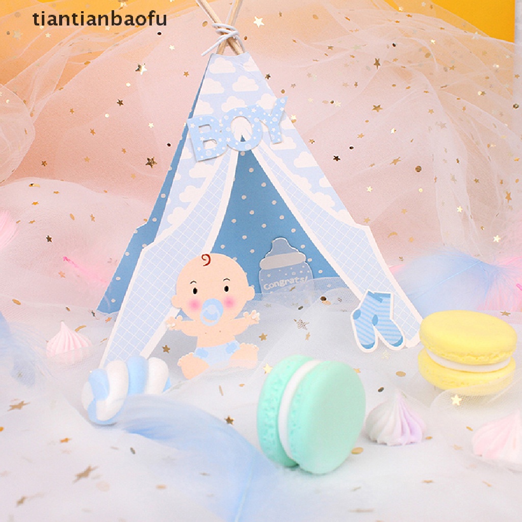 [tiantianbaofu] Biru Pink Gadis Cowok Tent Cake Topper Dekorasi Mengungkapkan Gender Pesta Kue Ulang Tahun Baby Shower Girl Kid Baptis Baptisan Cake Topper Butik