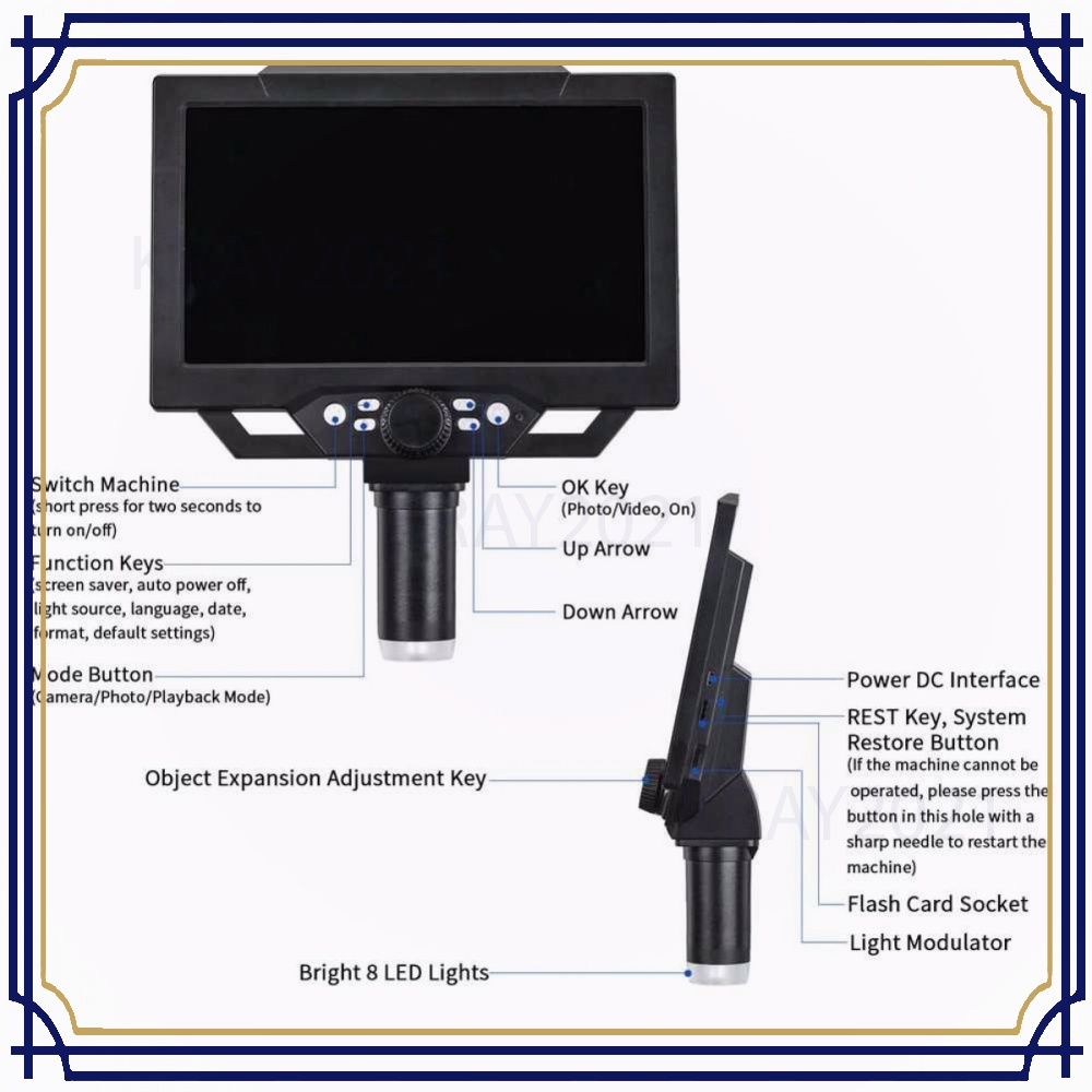 Mikroskop Digital 12MP 1600X dengan Monitor &amp; Metal Stand - G1600