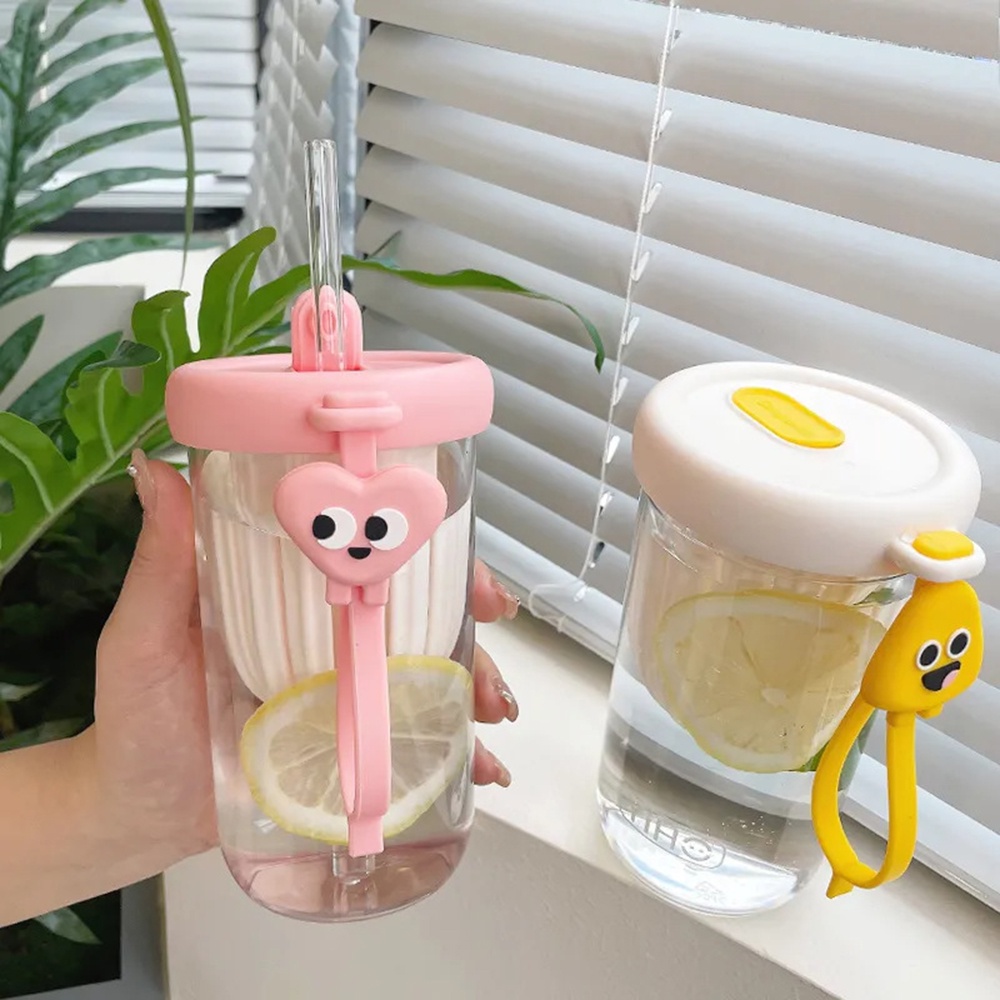 Gelas Sedotan Plastik 500ml Portable Lucu Suhu Tinggi Dengan Tutup Untuk Anak Perempuan Cocok Untuk Keperluan Kantor Dan Mudah Dibawa Lemon Cup