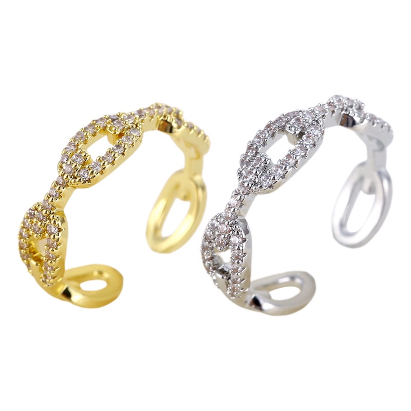 Klasik Twist Chain Open Rings Untuk Wanita Zirkon Geometris Twist Wrapped Couple Ring Pernikahan Perhiasan Aesthetic