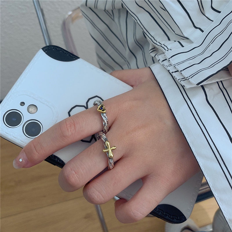 Cincin Huruf Silang Hati Fashion Alloy Berlian Imitasi Untuk Wanita
