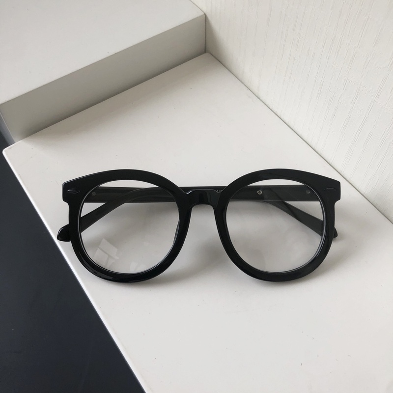 Papaozhu Keren Hitam Tebal Bingkai Bulat Kacamata Untuk Pria Wanita Chic Kacamata Lensa Bening Outdoor Fashion Barefaced Eyewear Spectacles