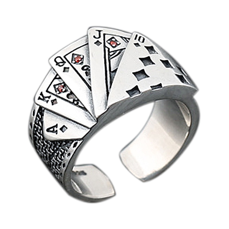 Retro Cincin Kartu Poker Untuk Wanita Pria Lurus Flush Rings Unisex Perhiasan Aksesoris Trendi