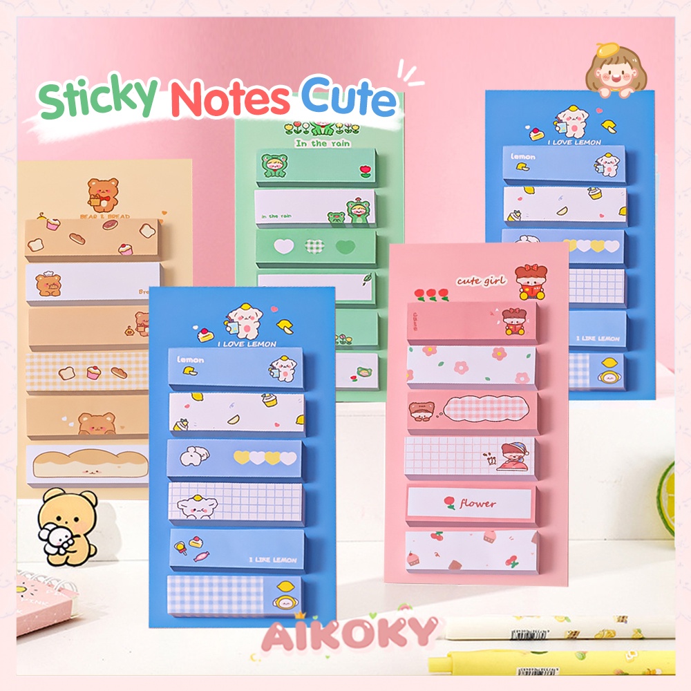 Aikoky Sticky notes 6 baris karakter lucu memo note