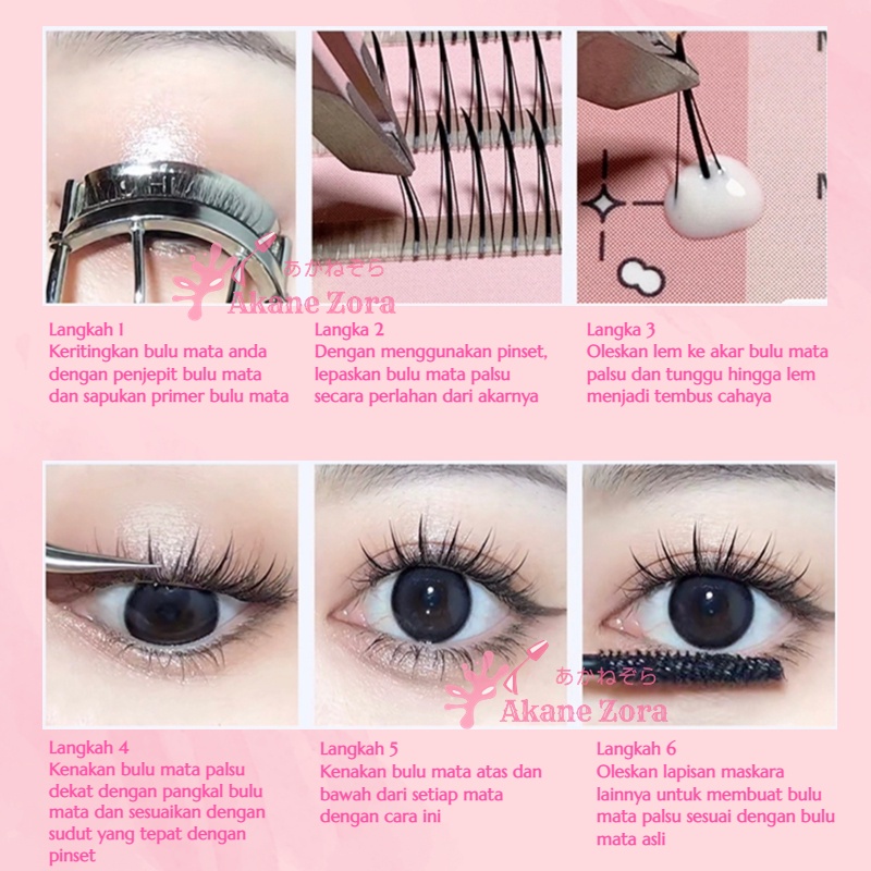 Akane Zora 3D Bulu Mata Eyelash Extension Tanam Eyelash Extension Fish Tail Panjang Campuran