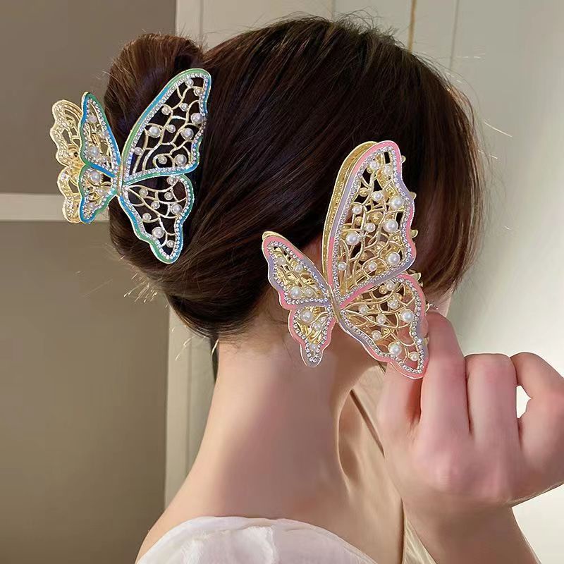 Korea Gradual Berlian Mutiara Jepit Rambut Kupu-Kupu Klip Rambut Mode Logam Hair Claw Aksesoris Rambut Wanita