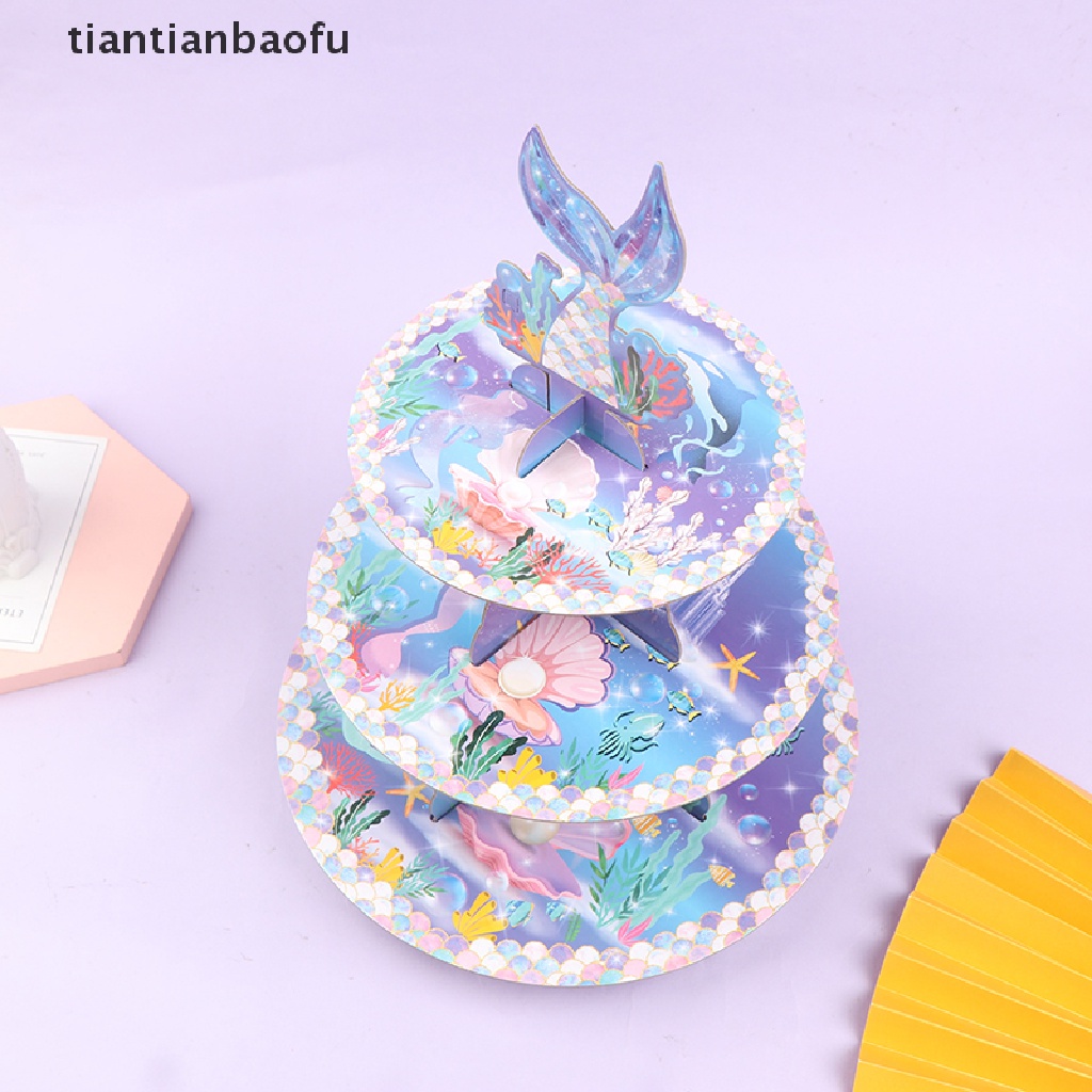 [tiantianbaofu] 1set Mermaid Birthday Cake Stand Mermaid Party Untuk Hadiah Ulang Tahun Baby Shower Butik