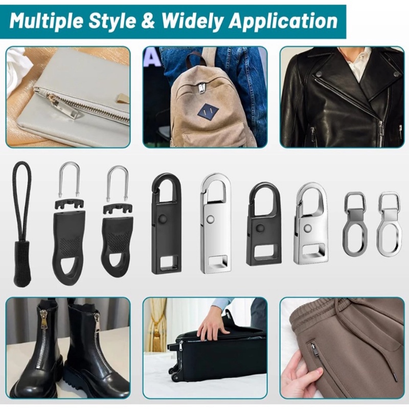 Detachable Metal Zipper Pullers/Zipper Sliders Head Resleting Repair Kits/Tab Tarik Ritsleting DIY Tas Jahit Down Jaket