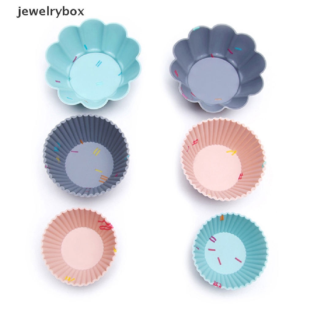 [jewelrybox] 6pcs/set Cetakan Kue Silikon Muffin Cupcake Baking DIY Alat Kue Piring Cangkir Butik