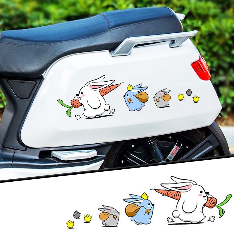 Stiker Mobil Hias Kartun Kelinci/Auto Decals Universal PVC Bunny Carrots Untuk Mobil Motor Truk