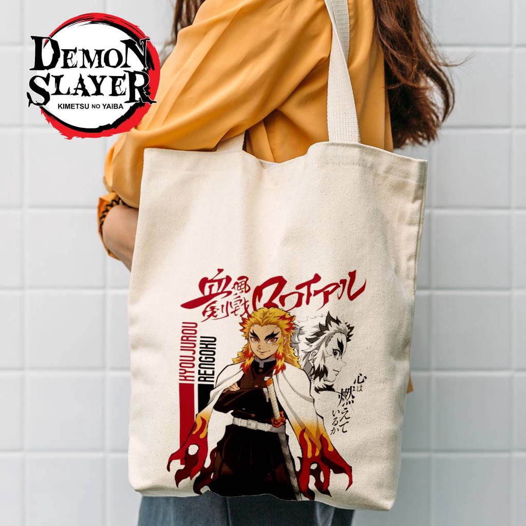 Totebag Anime Demon Slayers Rengoku Tote bag premium Totebag zipper totebag velcro Termurah tote bag resleting