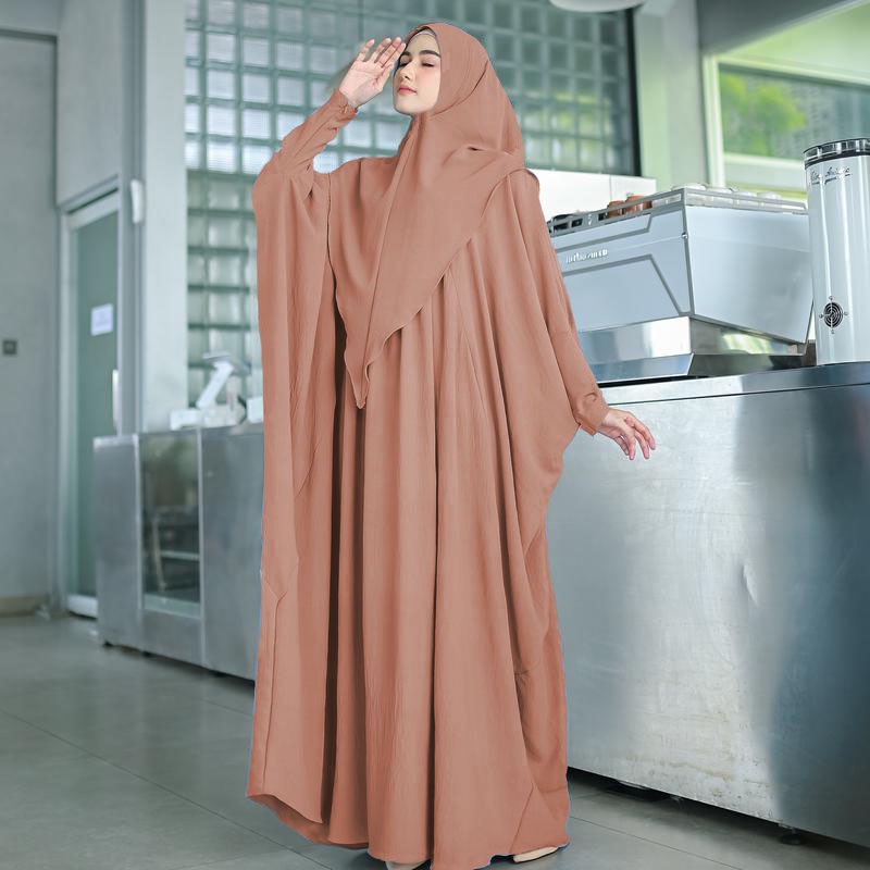 HUMASYARI - Abaya Luxury ZULAIKHA SET KHIMAR Arab Saudi Baju Umroh / Abaya Basic Polos Crinkle Premi