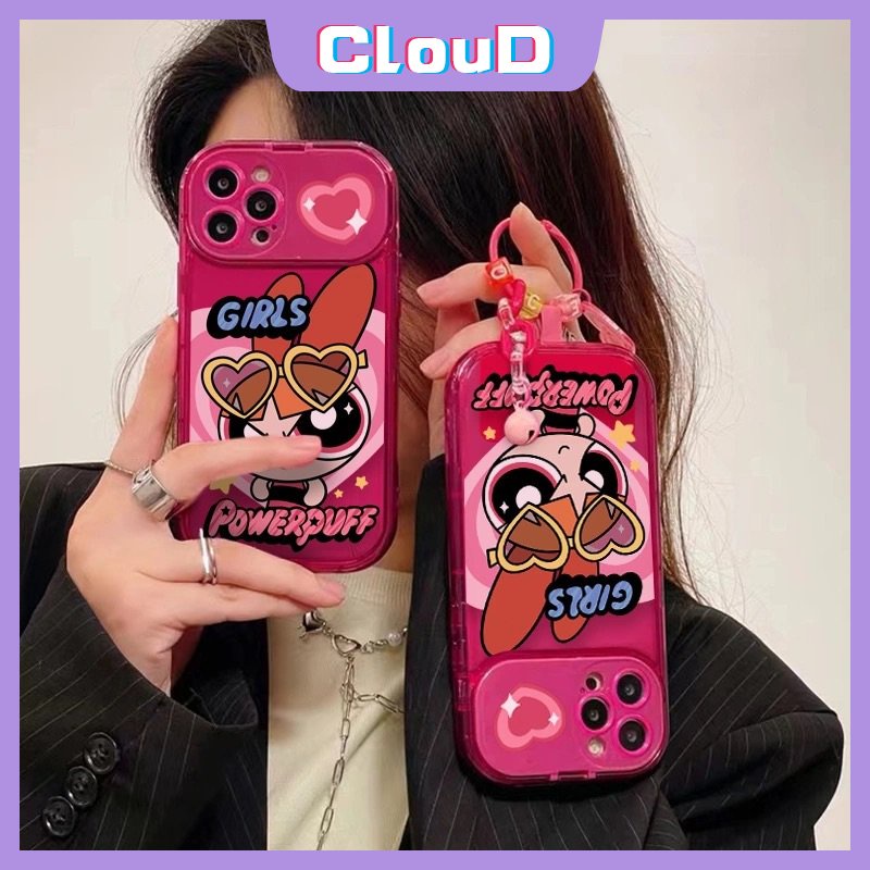 IPHONE Case Kompatibel Untuk Iphone7 8 Plus12 14 13 11 Pro MAX X XR XS MAX SE 2020 Kreatif Flip Make Up Cermin Kartun Lucu The Powerpuff Gadis Lembut TPU Phone Cover