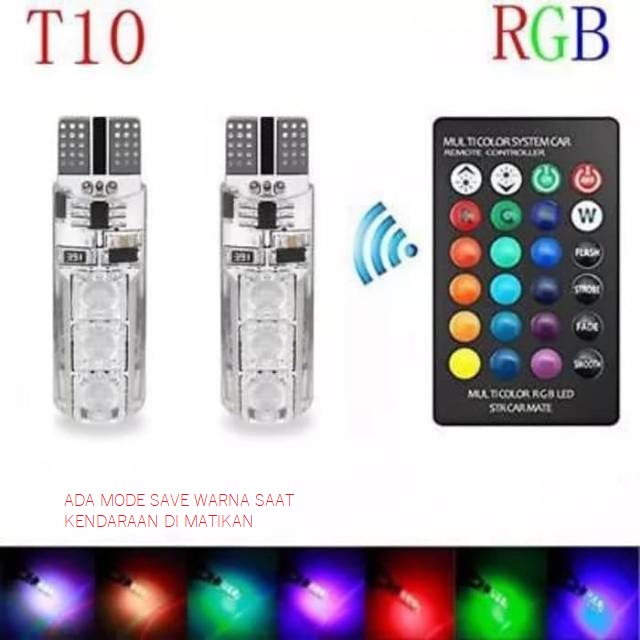 Lampu LED T10 RGB Remote Wireless Lampu Kota Senja Motor Mobil