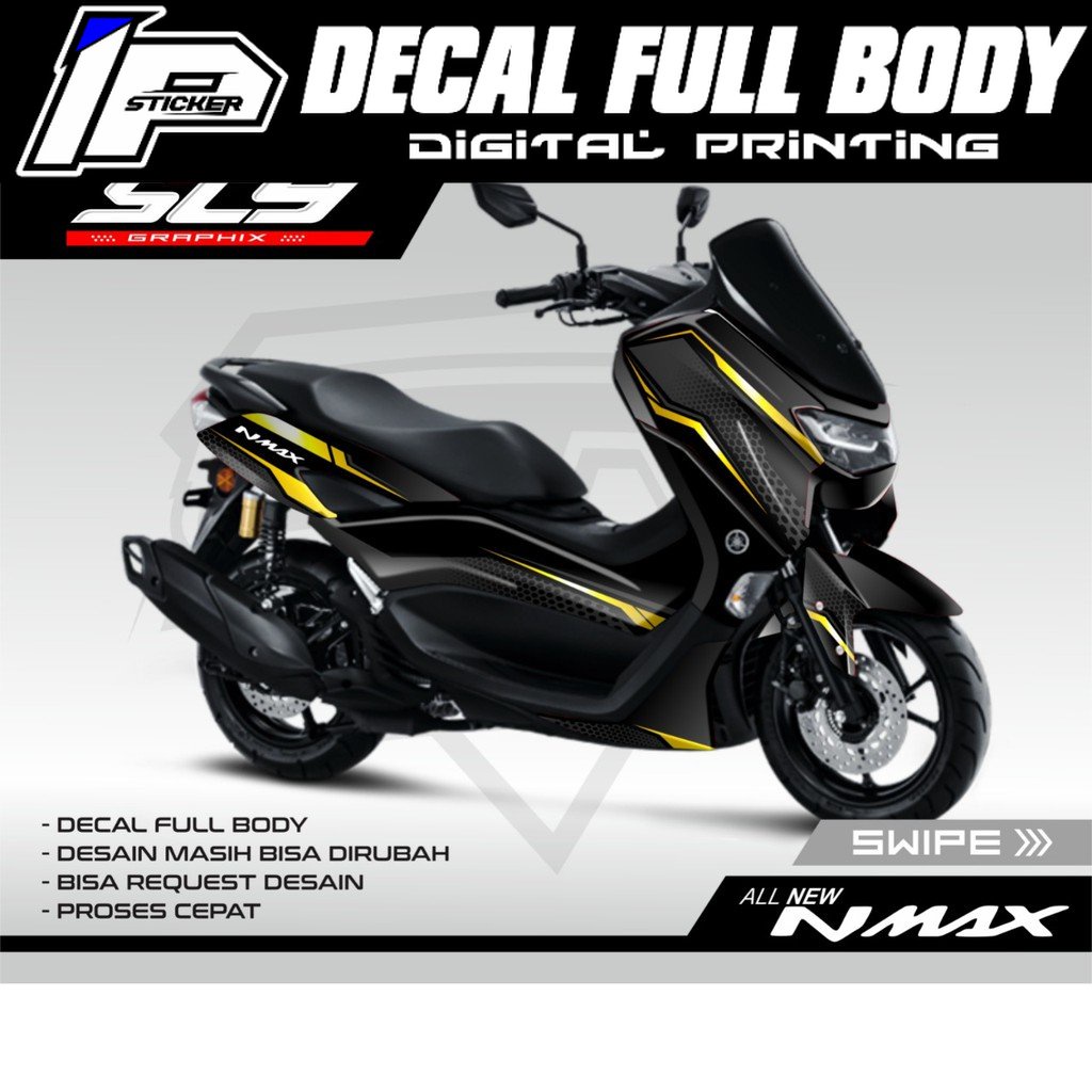 DECAL NMAX HITAM GARIS KUNING FULL BODY