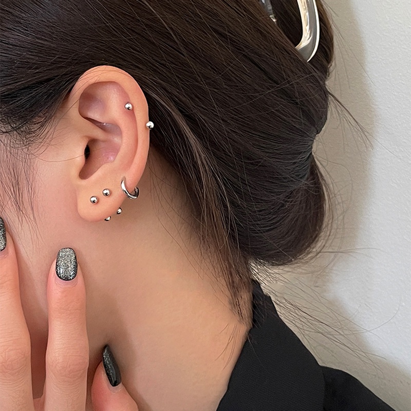 Papaozhu 1PC Keren Stainless Steel Bola Kecil Stud Anting Untuk Wanita Pria Punk Piercing Telinga Tulang Klip Tulang Rawan Anting-Anting Sederhana Perhiasan Telinga