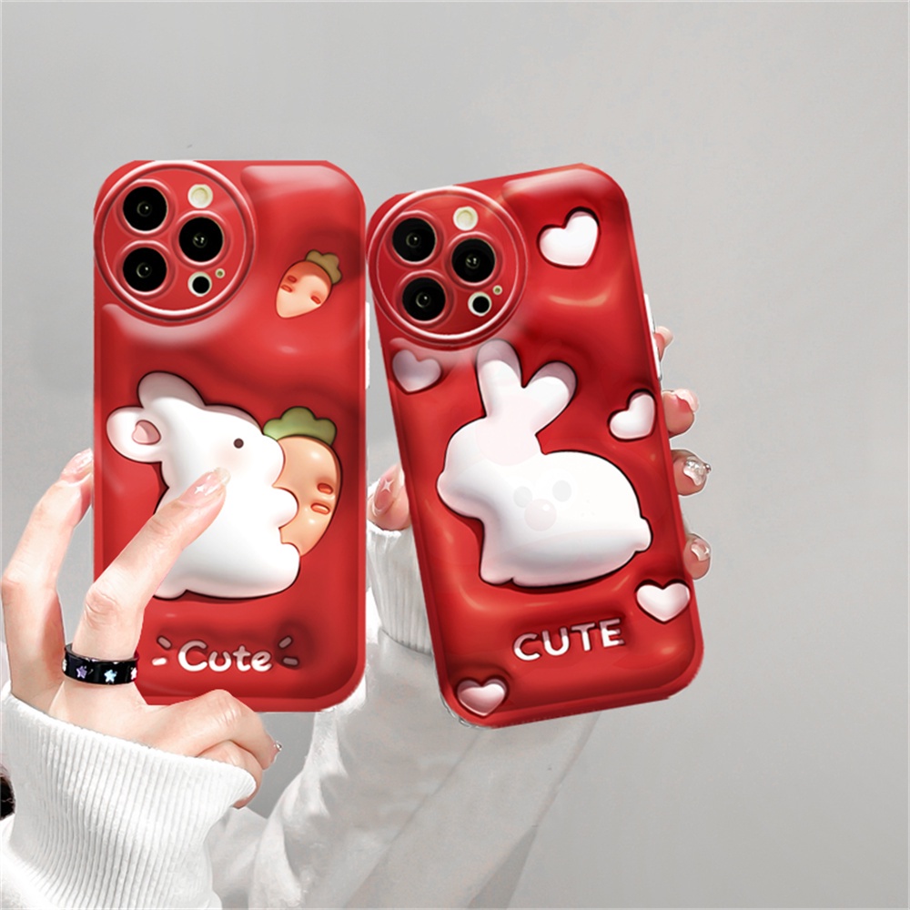 Case OPPO A57 A16 A54S A16K A17 A5S A12 A3S A12E A92 A52 F1S A53 A33 A31 A9 A5 A15 A15S A54 F9 C1 Siluet Cinta Kelinci Wortel Motif Penutup Indah