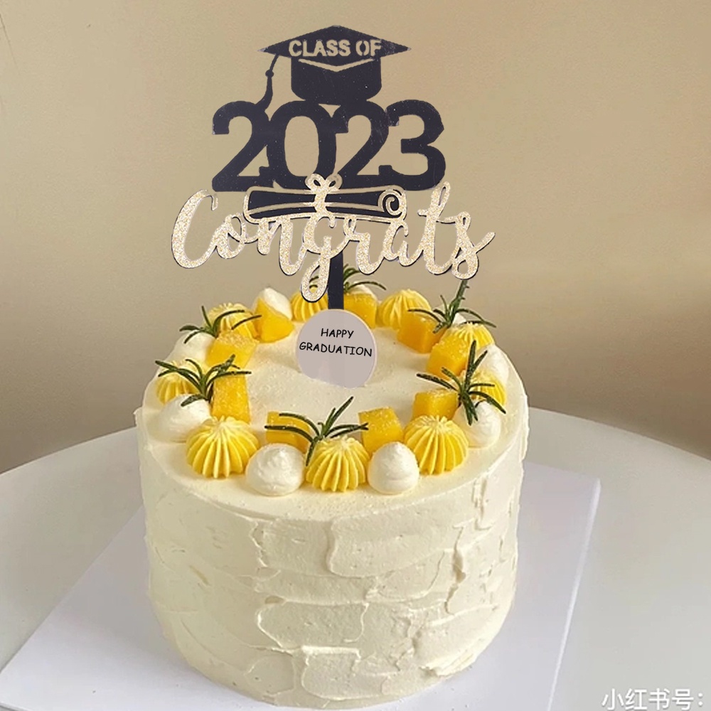 2023musim Wisuda Party Cake Topper Tanda Perlengkapan Pesta Cake plug-in Baccalaureate Cap Sisipan Kue Akrilik Dekorasi Kue Baking Dessert Decor Aksesoris