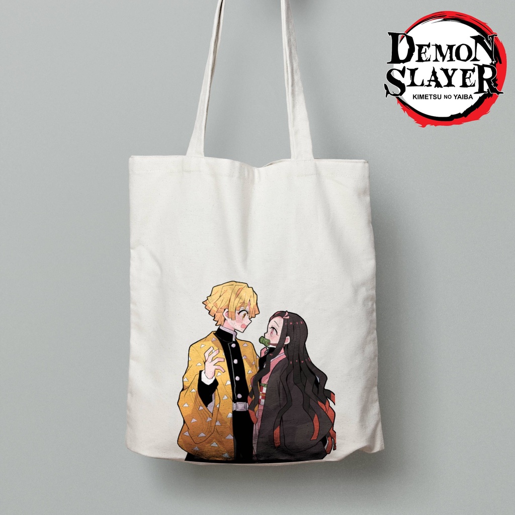 Totebag Anime Demon Slayers zenitsu &amp; nezuko Tote bag premium Totebag zipper totebag velcro Termurah tote bag resleting