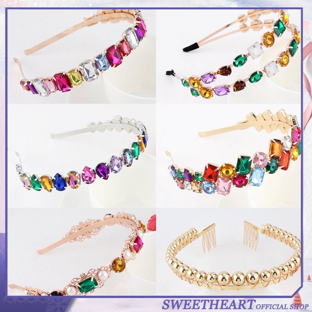 Baroque Retro Headband Cross Rhinestone Headband Logam Bunga Alloy Mutiara Imitasi Aksesoris Rambut Wanita Karakter Hiasan Kepala Perhiasan Hati Manis