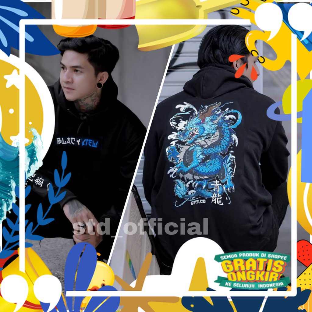 Jaket hoodie pria blackview hodie motor sunmori naga biru Jacket distro bandung original gps bahan f