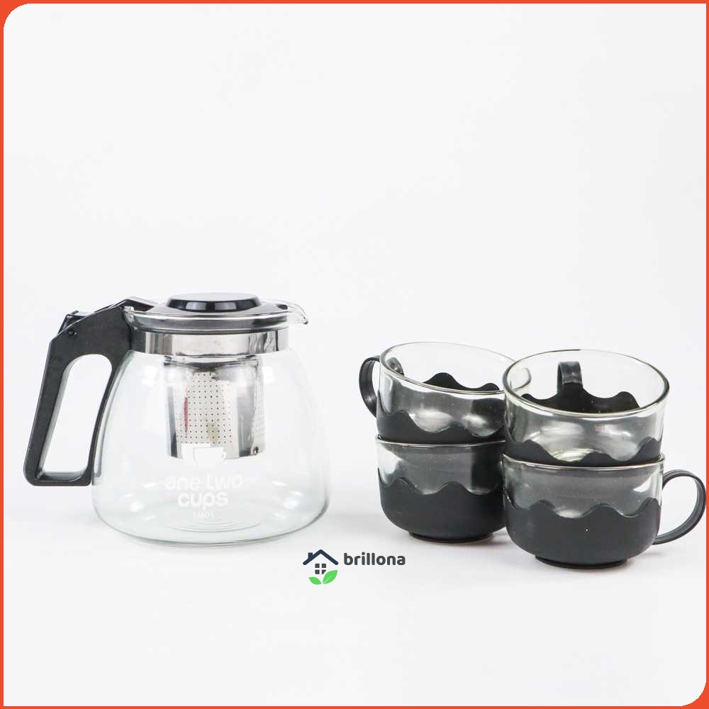 One Two Cups Teko Chinese Teapot Pitcher 950ml with 4 Gelas - EM01