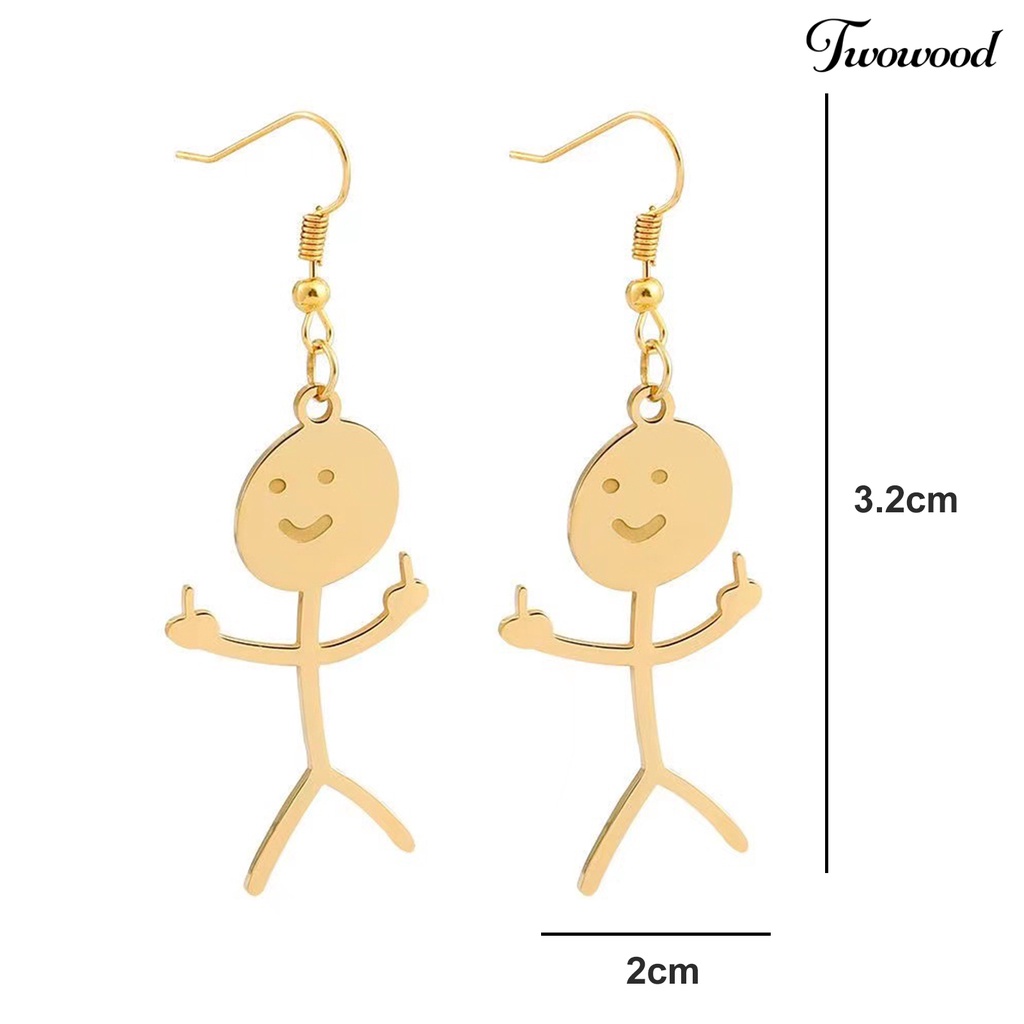 Twowood 1pasang Menjuntai Anting Handmade Geometris Piercing Eye-catching Electroplating Dekorasi Wanita Lucu Punk Stickman Hook Earrings Fashion Perhiasan