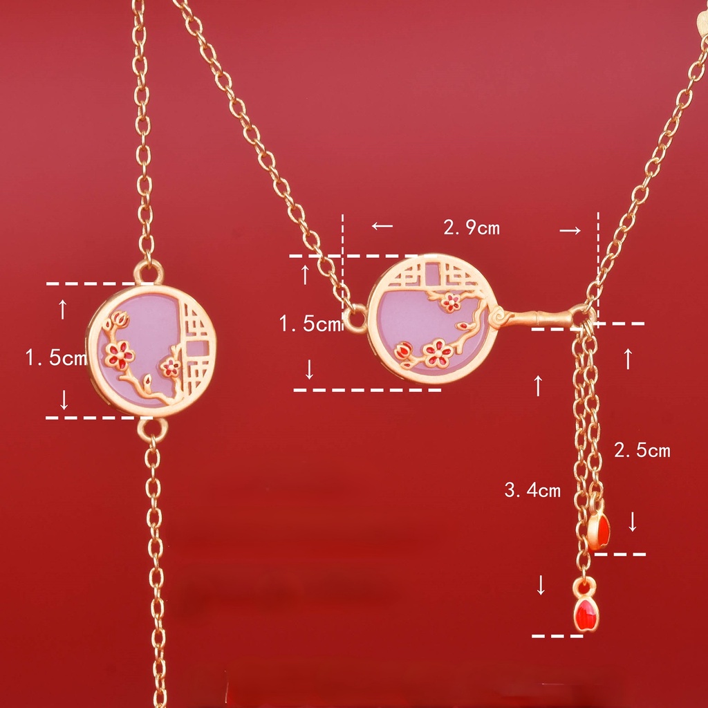 Goldkingdom Fashion Perhiasan Aksesoris Ready Stock Vintage Kalung Gaya Wanita Alami Hetian Giok Datar Enamel Group Kipas Liontin Plum Gelang Set