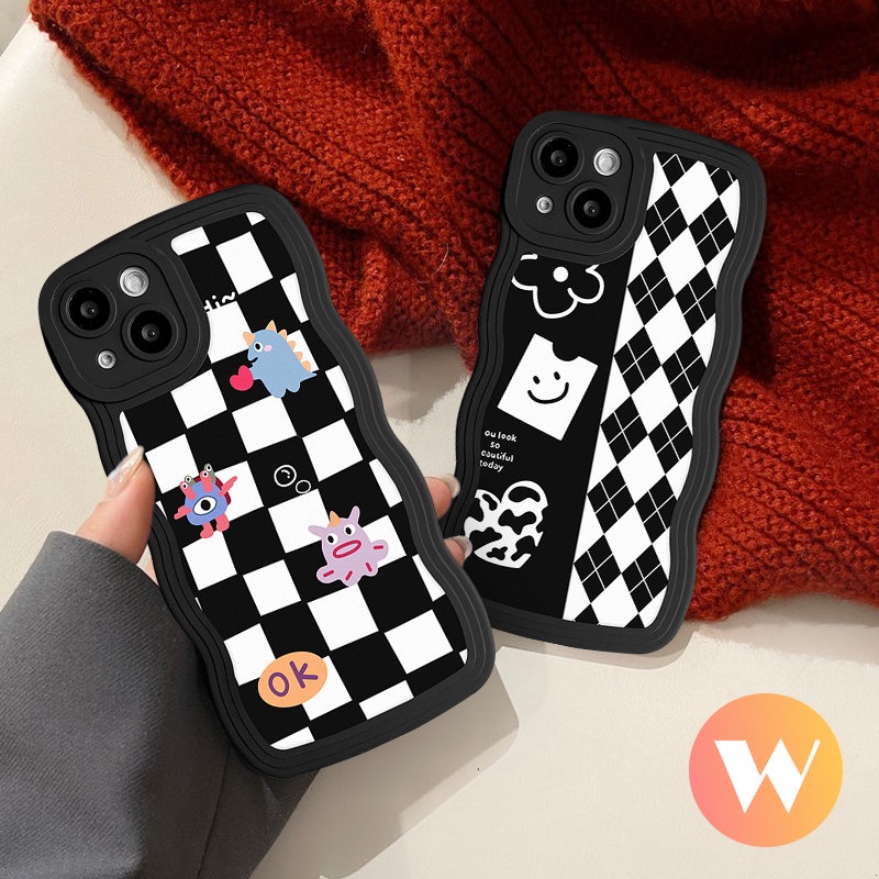 Infinix Smart 5 4 6 Plus Hot 11 9 10 12 Play 10T 11s 20 8 10Lite 12i 20s Note 12 12 G96 8 10Pro 12Pro Hot 10s 11s Chessboard Little Monsters Diamond Kartun Wavy Edge Soft Cover