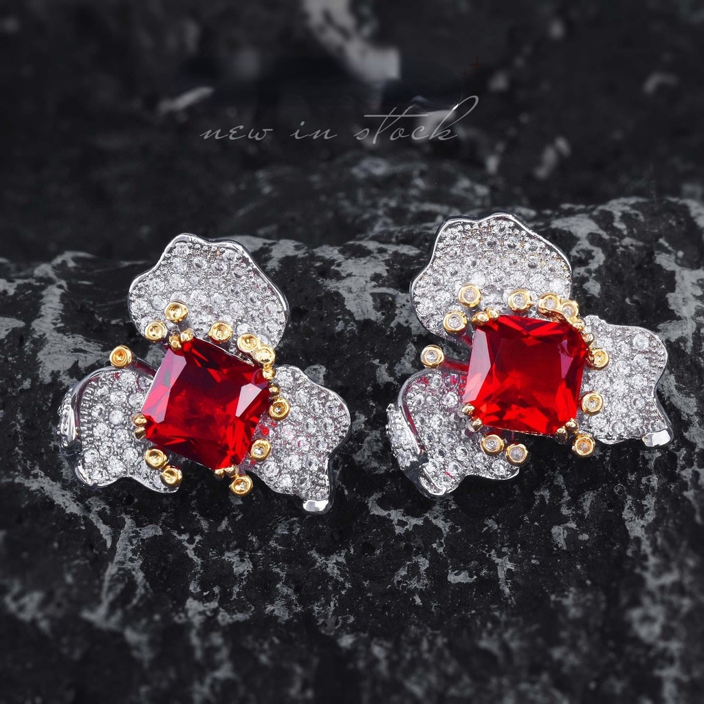 Goldkingdom Fashion Perhiasan Aksesoris Ready Stock Gaoding Jewelry Darah Merpati Ruby Liontin Warna-Warni Harta Karun Telinga Giwang Cincin Terbuka Premium Cina Merah Kalung Set Perempuan