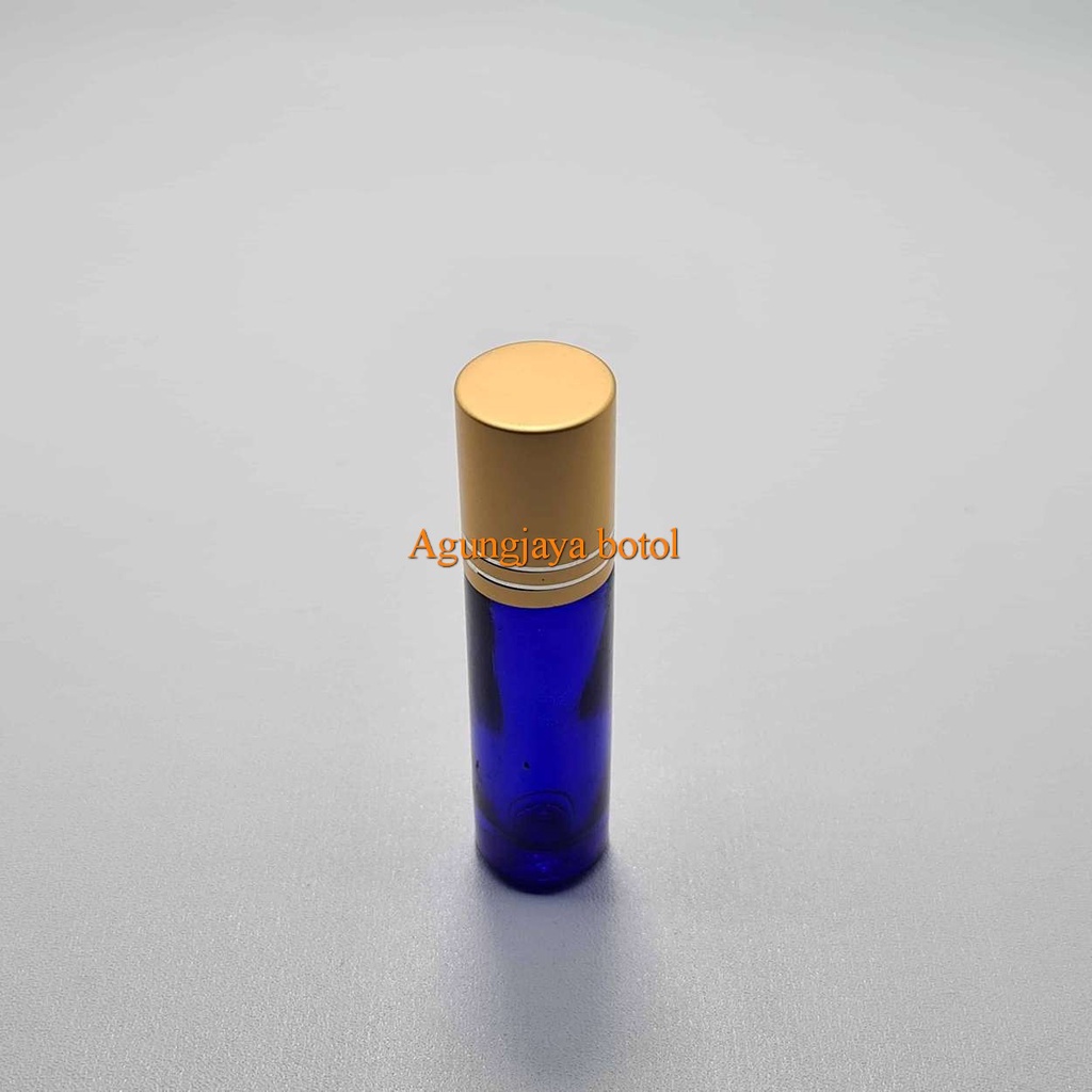 Roll On 6 Ml Biru Original Tutup Stainles Emas Matte / Botol Kaca / Botol Parfum / Botol Minyak Angi