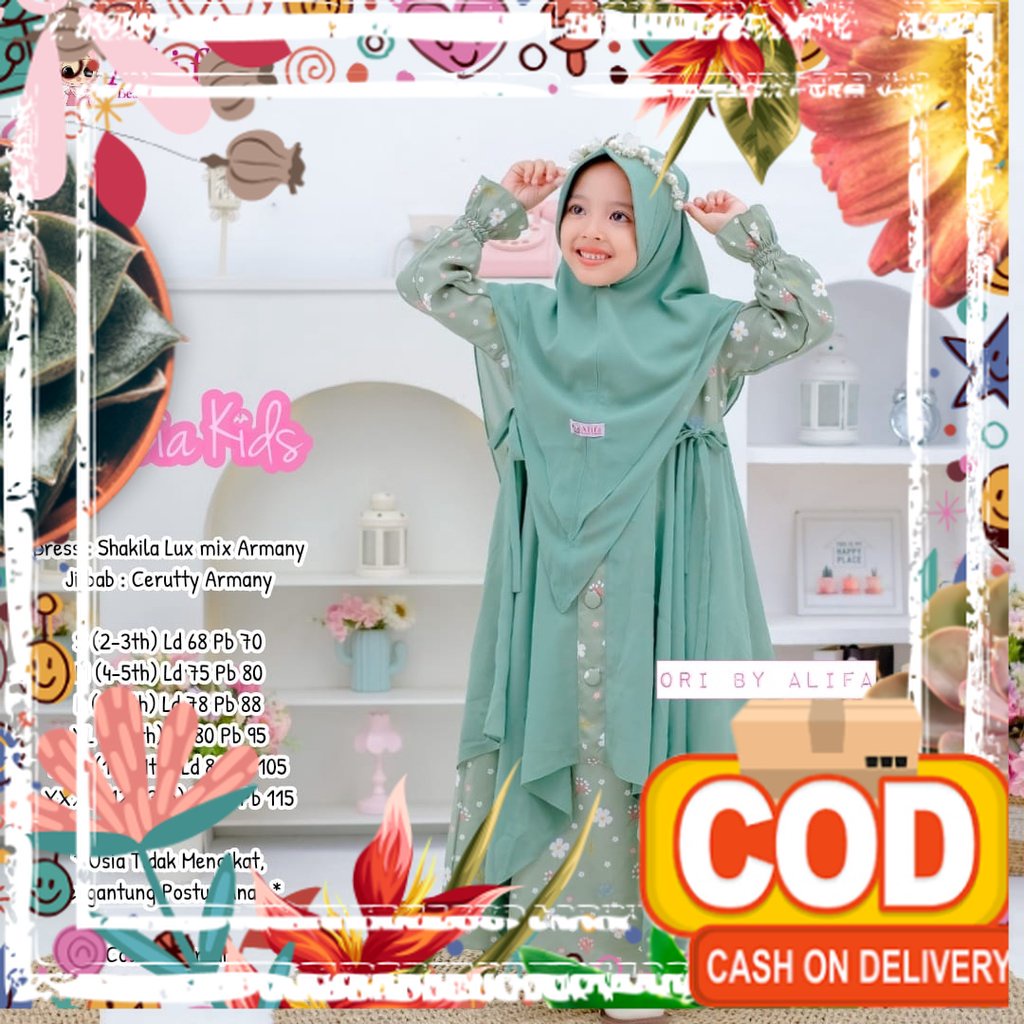 RELLIA / RELIA FLOWER KIDS SET HIJAB KIDS ORIGINAL BY PUTRI ALIFA - TERMASUK KERUDUNG JILBAB GAMIS B