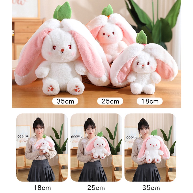 18 /25/35cm Bunny Plush Mainan Lucu Strawberry Wortel Kelinci Kawaii Lembut Boneka Bersembunyi Di Tas Mainan Untuk Anak Perempuan Hadiah